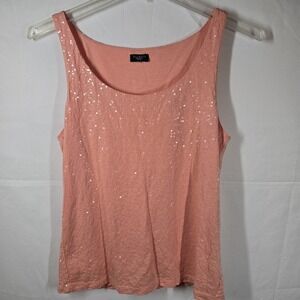 Talbots Petites Sleeveless Sequin Tank‎ Top Coral Peach  Size Petite Small Chic